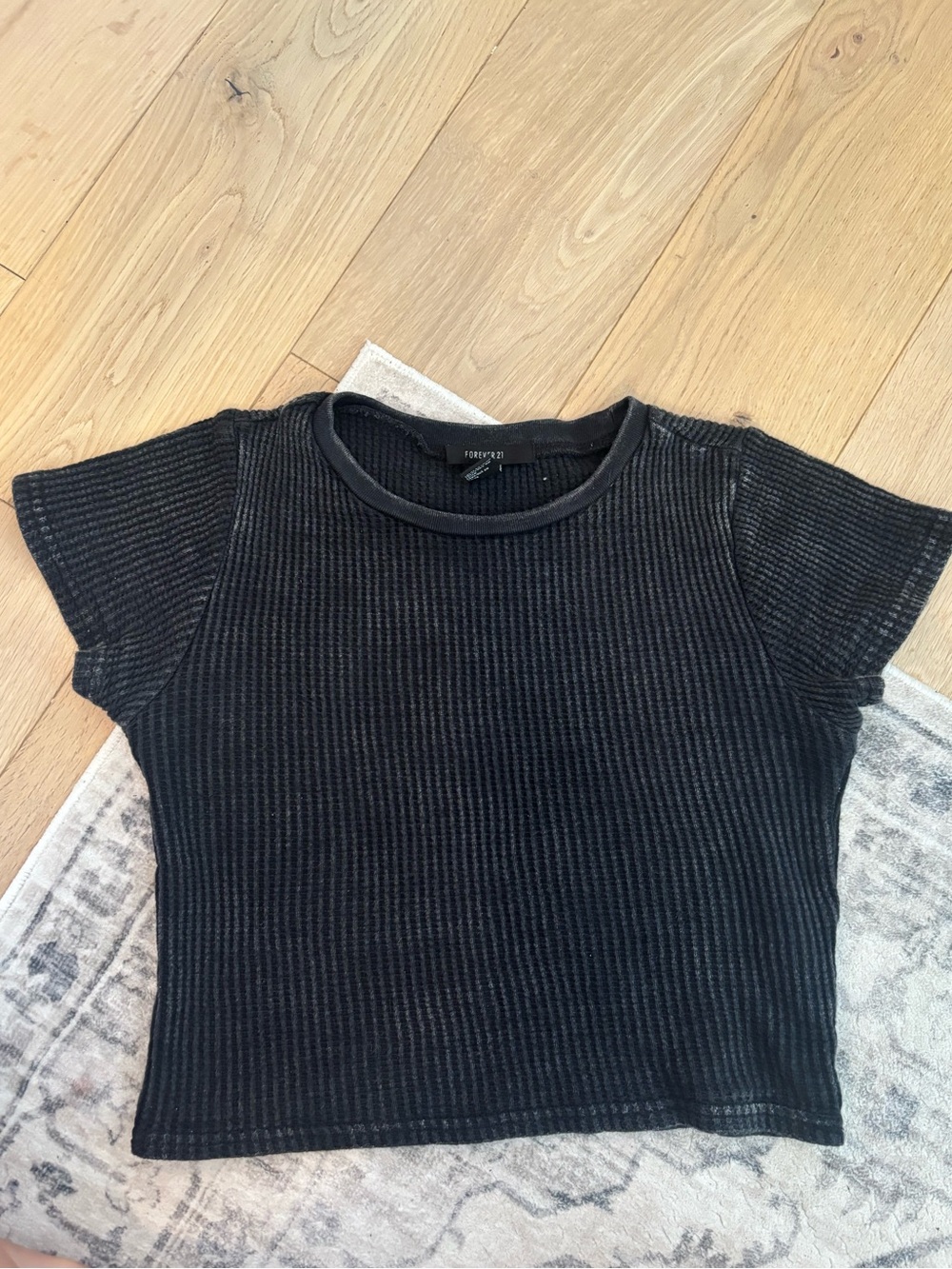 Forever 21 Black Ribbed Crewneck Crop Top